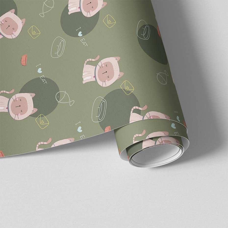 Tapeta - dziecięca, koty, miski, ryby