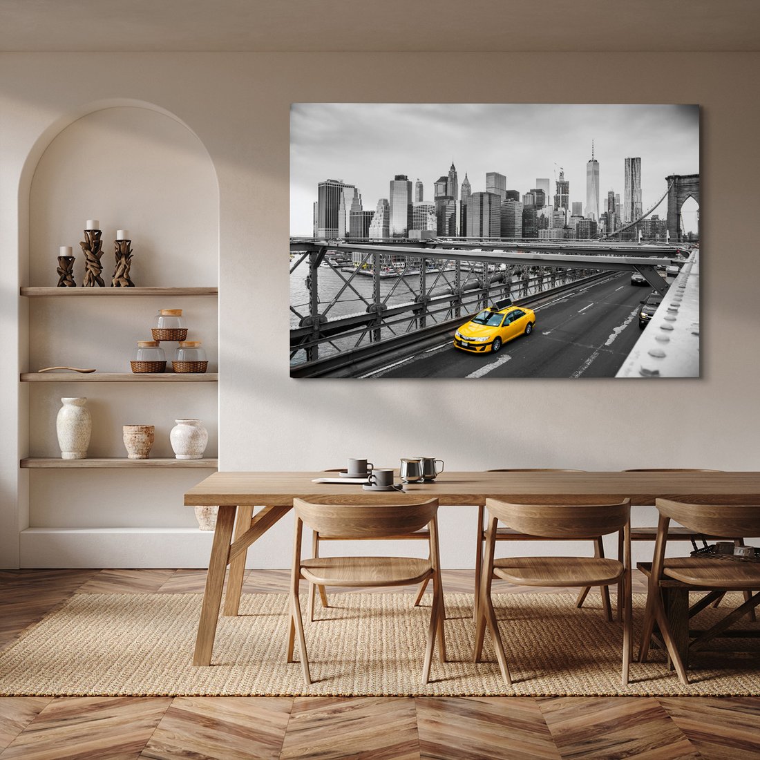 Obraz na płótnie - taksówka, miasto, most