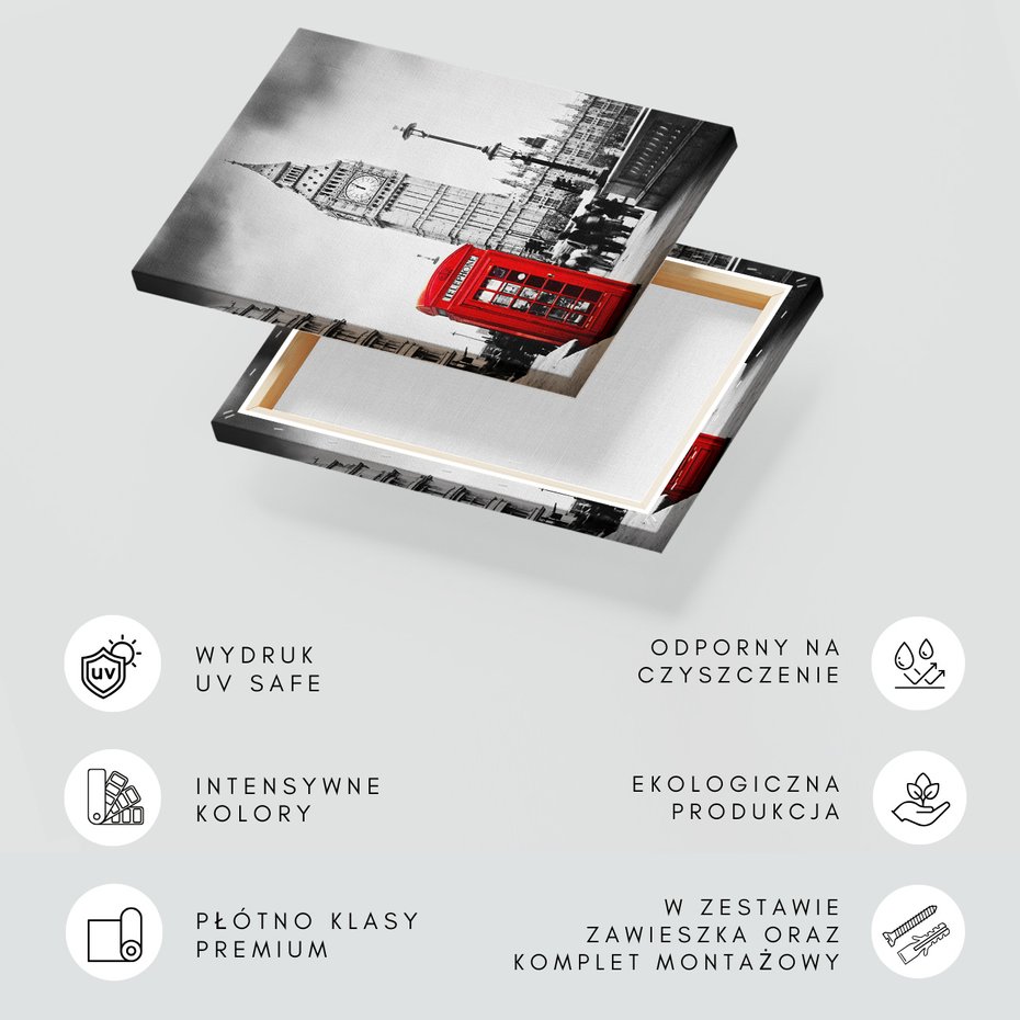 Obraz na płótnie - Londyn, Big Ben, budka telefoniczna