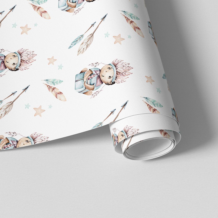 Tapeta - dziecięca, indianin, pióra, gwiazdy