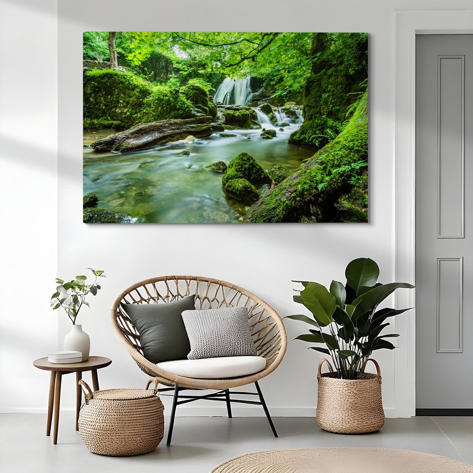 Obraz na płótnie - wodospad, natura, zieleń
