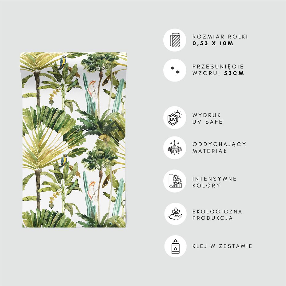 Tapeta - liście, papugi, dżungla
