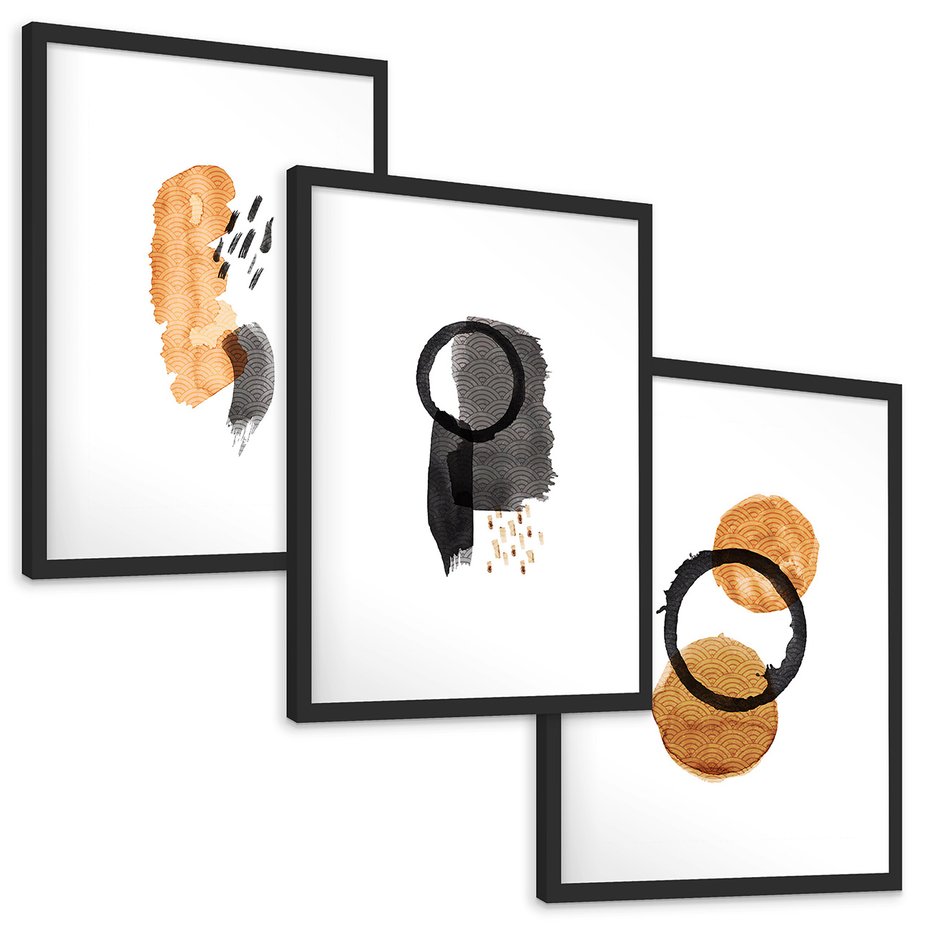 Zestaw obrazy w ramie, plakaty - abstrakcja, geometryczne, kształty - rama czarna