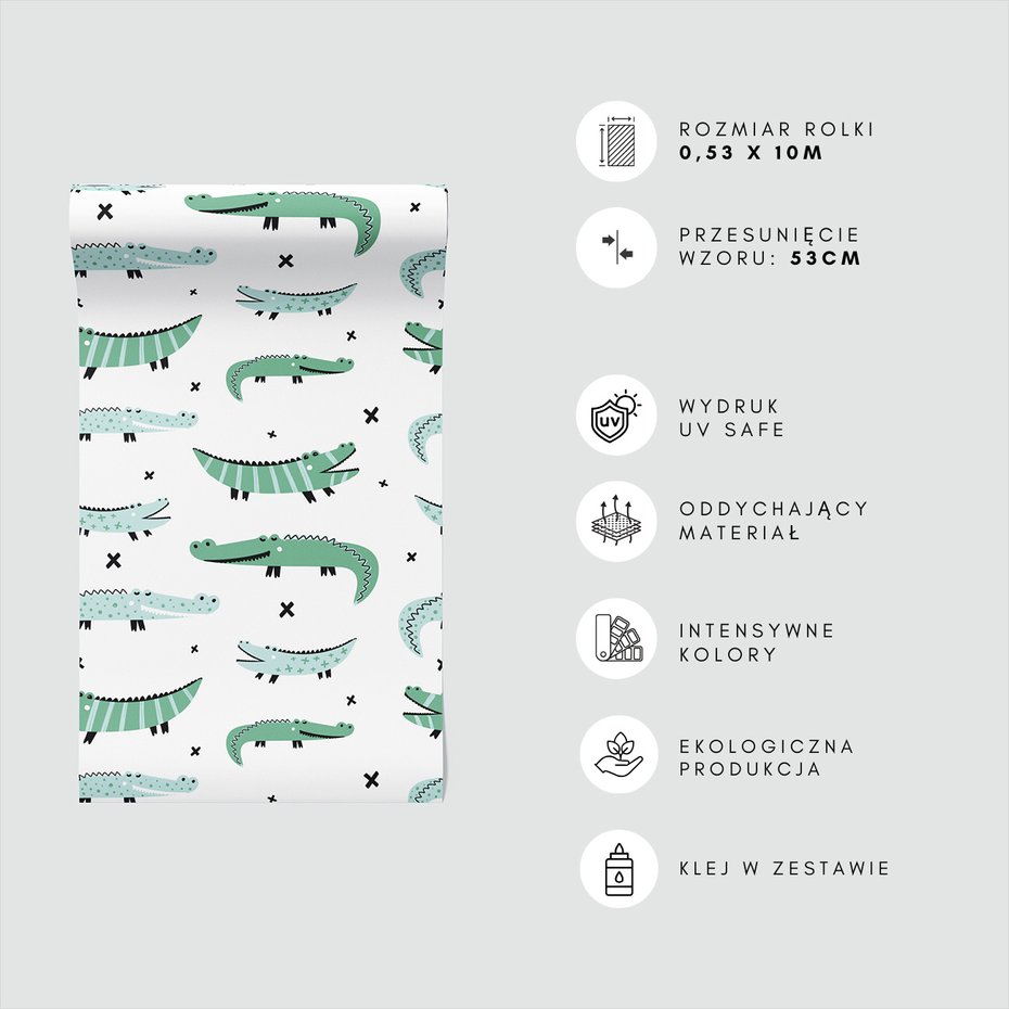 Tapeta - dziecięca, krokodyle, wzór, krzyżyki