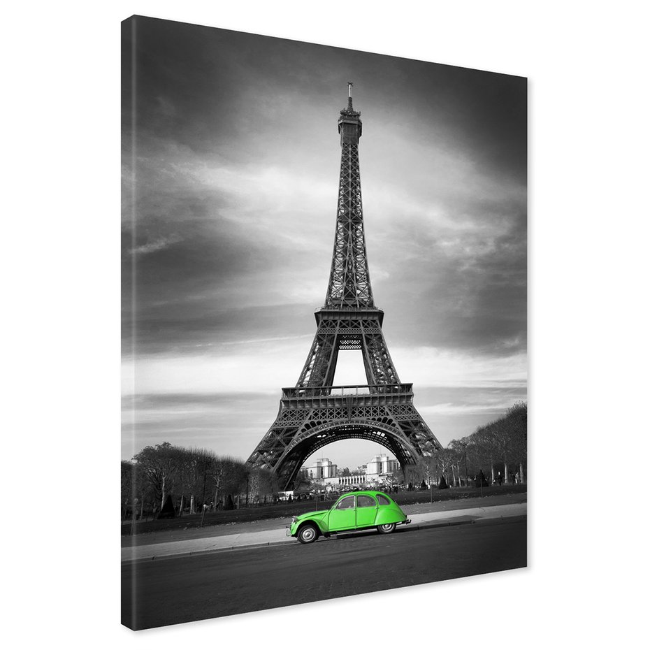Obraz na płótnie - Paryż, wieża Eiffla, samochód