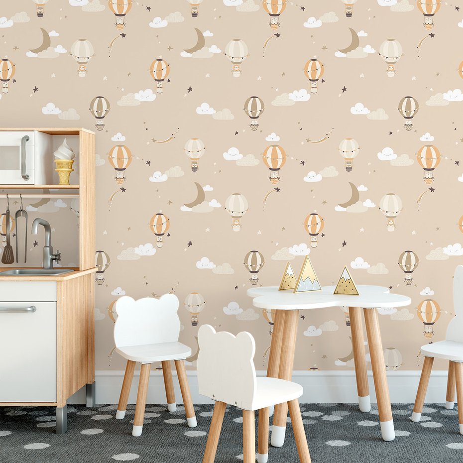Tapeta - dziecięca, balony, chmury, gwiazdy