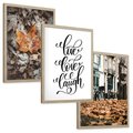 Zestaw obrazy w ramie, plakaty - liście, jesień, napisy - rama drewno
