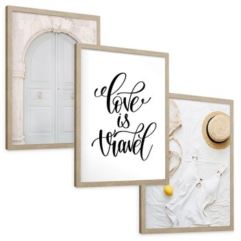 Zestaw obrazy w ramie, plakaty - podróż, cytryny, drzwi - rama drewno
