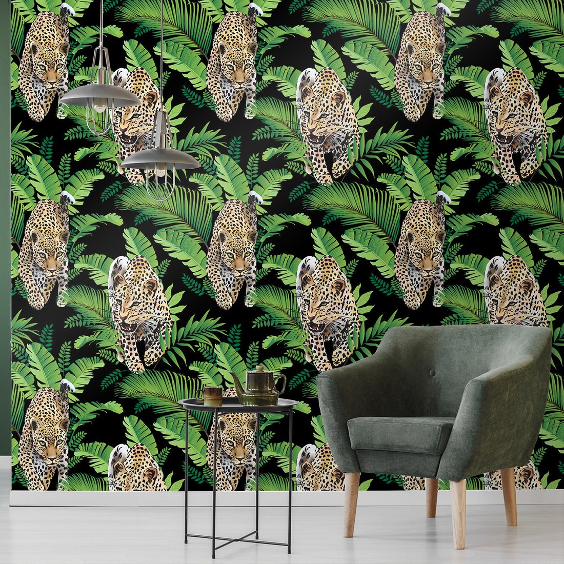 Tapeta - liście, lampart, dżungla