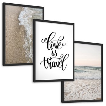 Zestaw obrazy w ramie, plakaty - plaża, woda, morze - rama czarna
