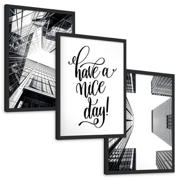 Zestaw obrazy w ramie, plakaty - architektura, budynki, miejski - rama czarna