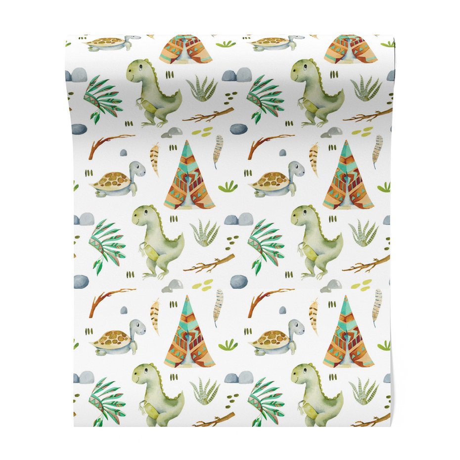 Tapeta - dziecięca, dinozaur, tipi, żółw