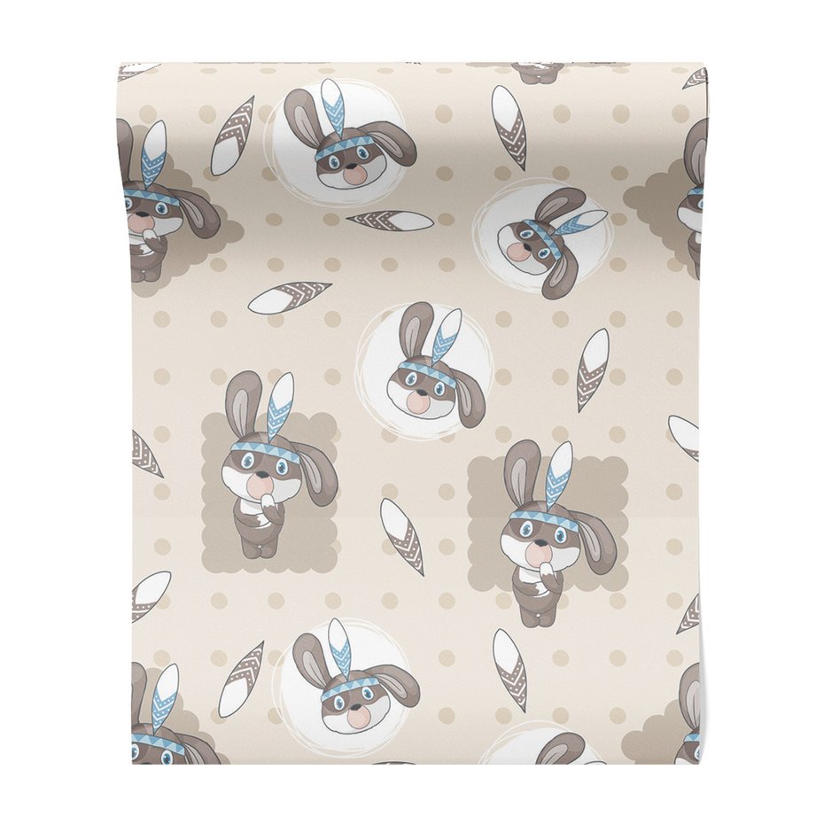 Tapeta - dziecięca, królik, pióro, kropki