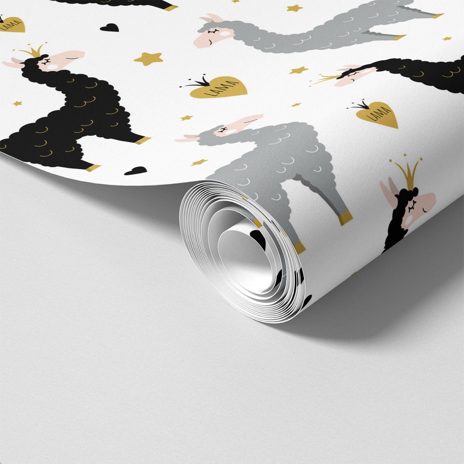 Tapeta - dziecięca, lama, serce, gwiazda