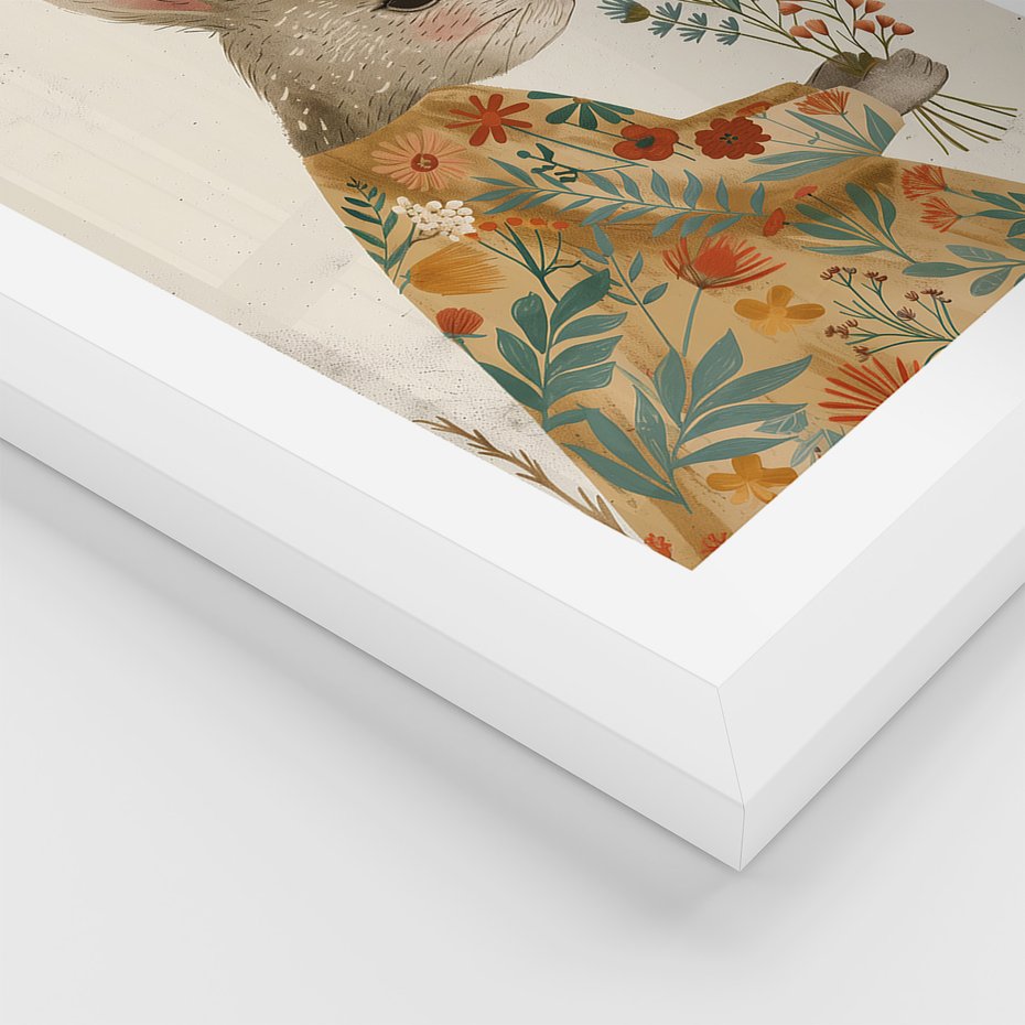 Zestaw obrazy w ramie, plakaty - króliki, dziewczynka, kwiaty - rama biała