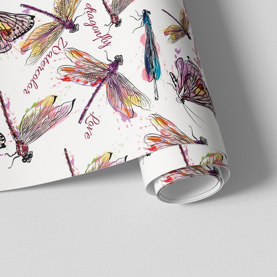 Tapeta - ważki, motyle, akwarele