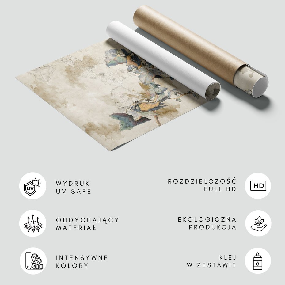 Fototapeta - beton, ptaki, liście