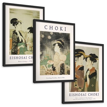 Zestaw obrazy w ramie, plakaty - japonizm, kobiety, portret - rama czarna
