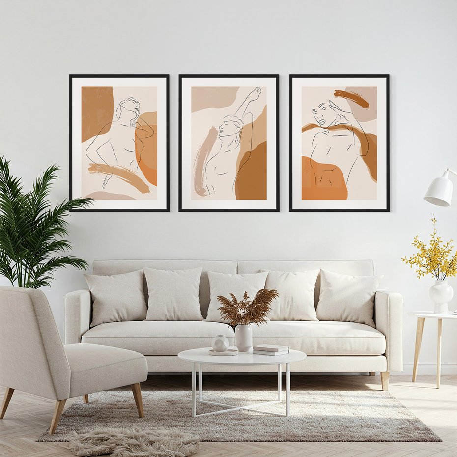Zestaw obrazy w ramie, plakaty - kobieta, abstrakcja, ciało - rama czarna