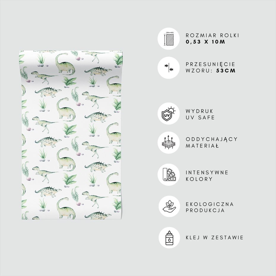 Tapeta - dziecięca, dinozaur, liście, rośliny