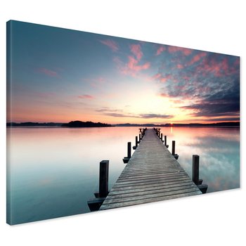 Obraz na płótnie - pomost, jezioro, zachód słońca