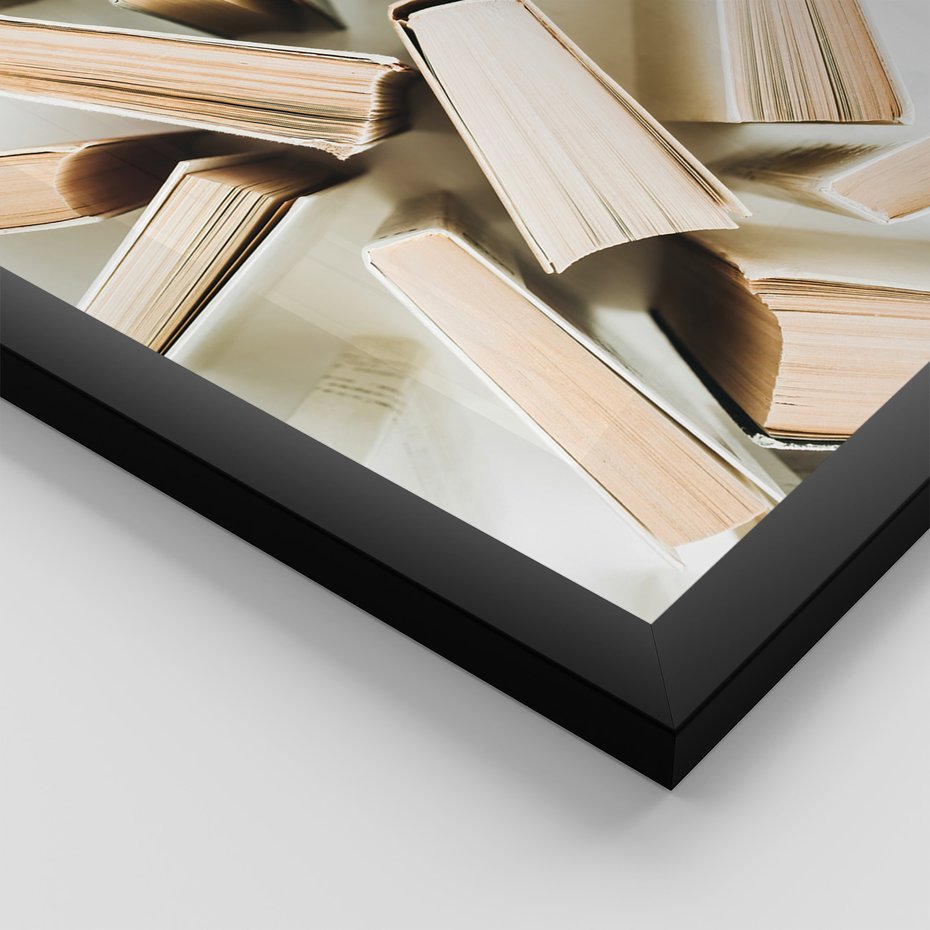 Zestaw obrazy w ramie, plakaty - książki, tekst, ściana - rama czarna