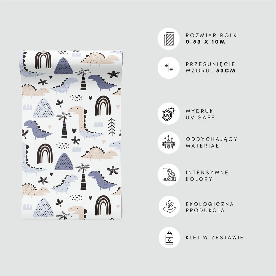 Tapeta - dziecięca, dinozaury, palmy, serca