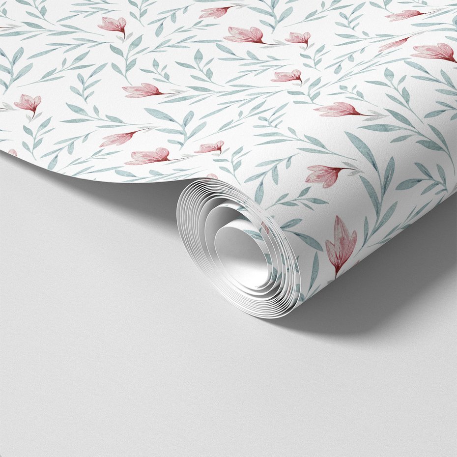 Tapeta - kwiaty, liście, wzór