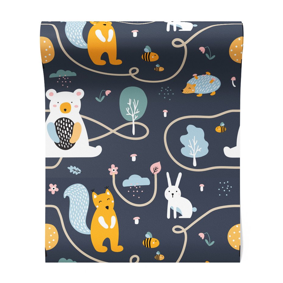 Tapeta - dziecięca, zwierzęta, las, wzór