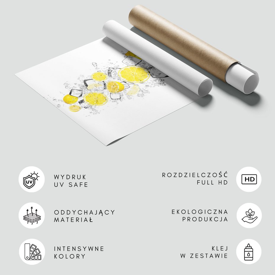 Fototapeta - cytryny, kostki lodu, świeżość