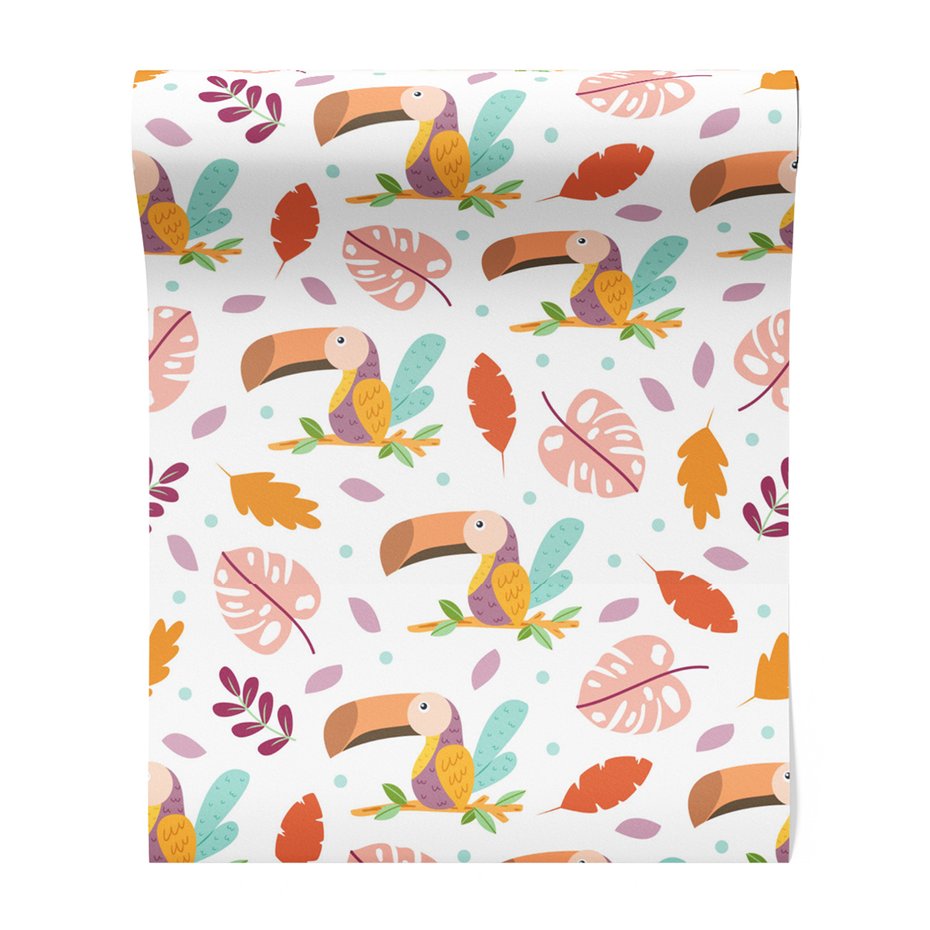 Tapeta - dziecięca, tukany, liście, gałąź