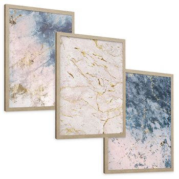 Zestaw obrazy w ramie, plakaty - marmur, złoto, abstrakcja - rama drewno
