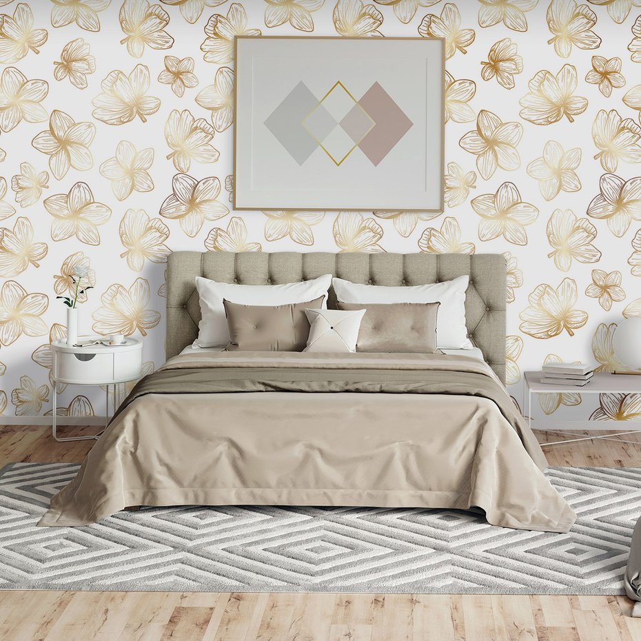 Tapeta - kwiaty, ornament, złoto