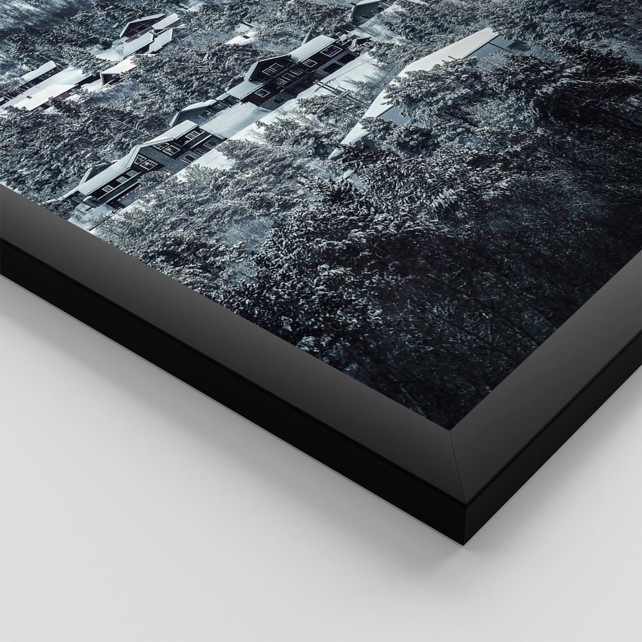 Zestaw obrazy w ramie, plakaty - śnieg, góry, zima - rama czarna