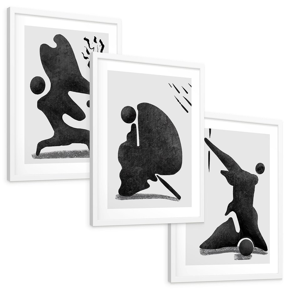 Zestaw obrazy w ramie, plakaty - abstrakcja,minimalizm,nowoczesne - rama biała