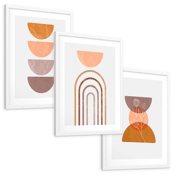 Zestaw obrazy w ramie, plakaty - abstrakcja, boho, minimalizm - rama biała