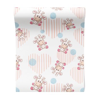 Tapeta - dziecięca, żyrafa, serca, kropki