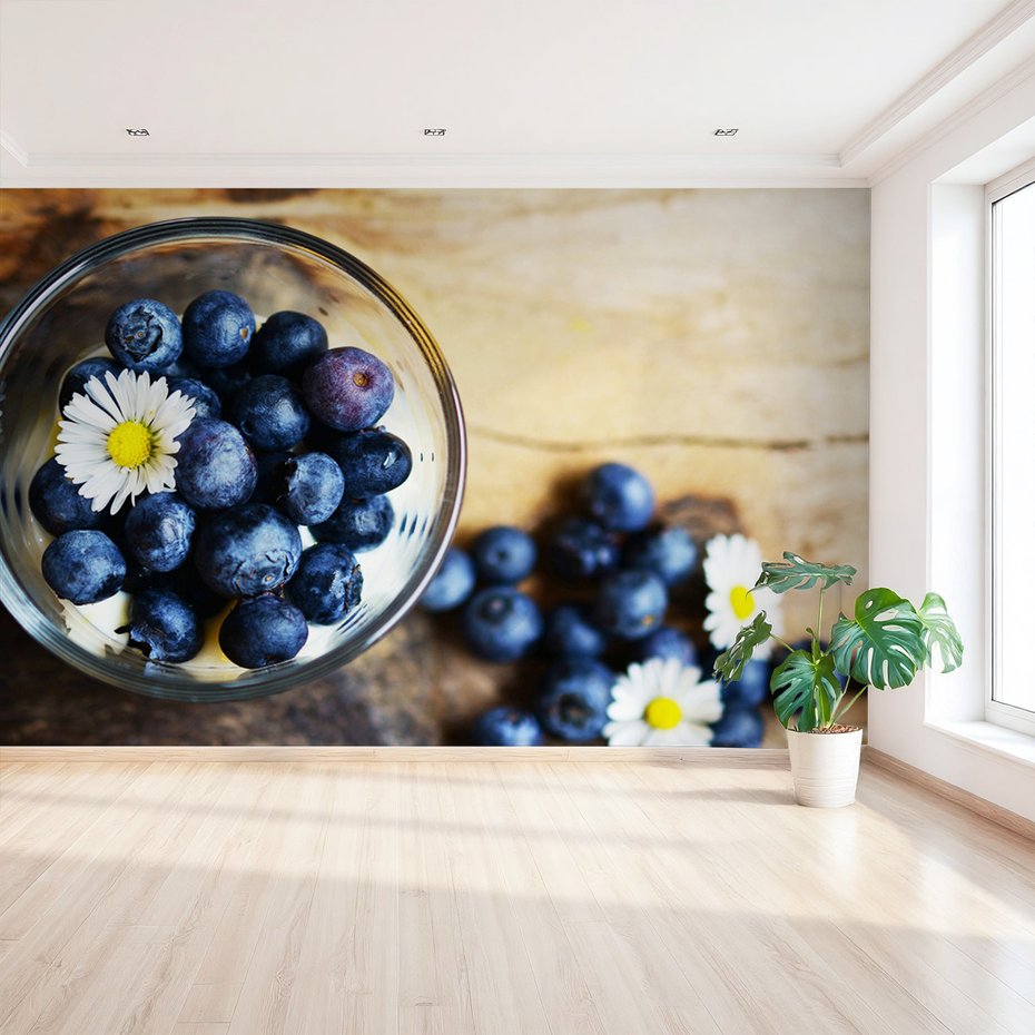 Fototapeta - jagody, kwiaty, deser