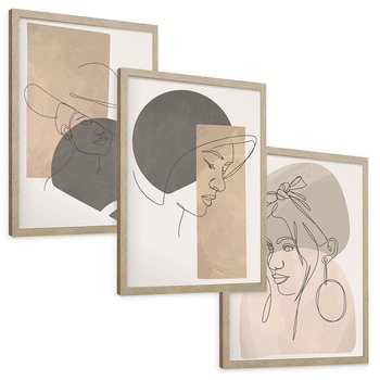 Zestaw obrazy w ramie, plakaty - kobieta, portret, abstrakcja - rama drewno