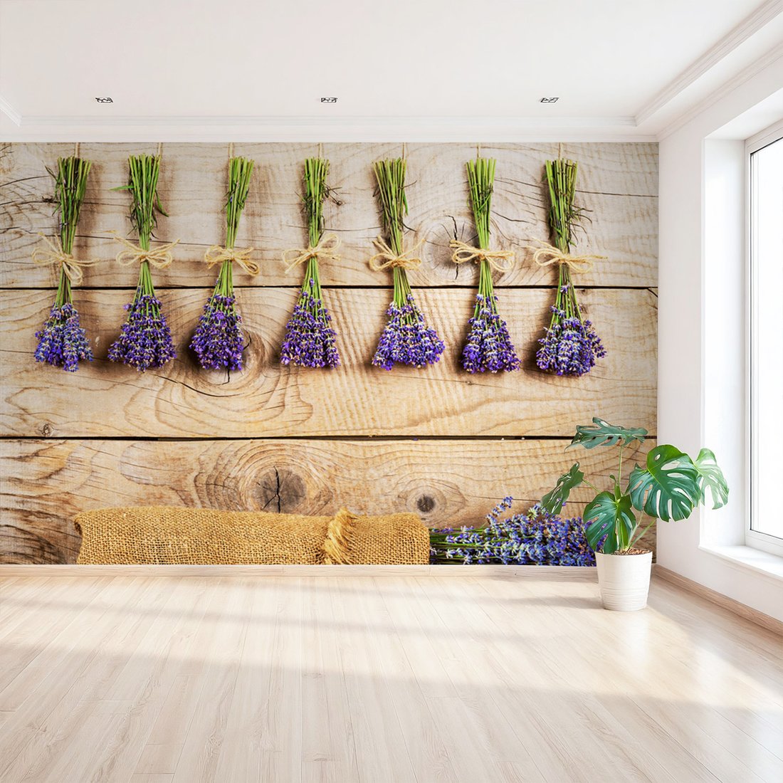 Fototapeta - lawenda, kwiaty, drewno