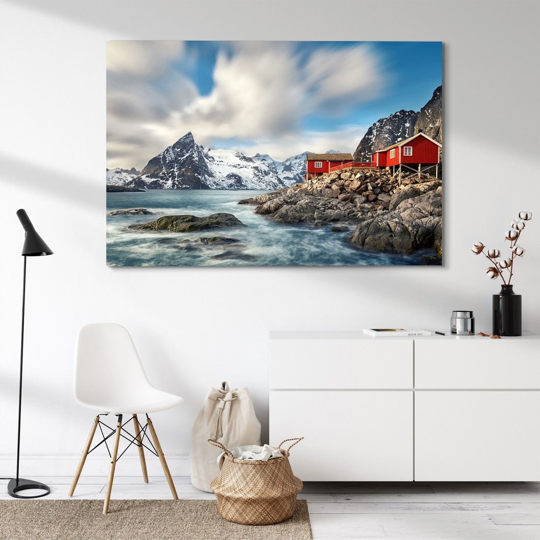 Obraz na płótnie - góry, domki, morze