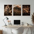 Zestaw obrazy w ramie, plakaty - natura, liście, góry - rama drewno