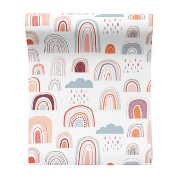 Tapeta - dziecięca, tęcza, chmura, kropelki