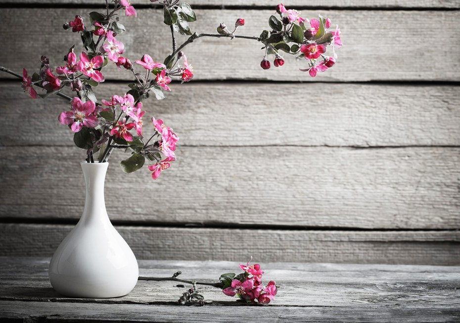 Fototapeta - kwiaty, wazon, drewno