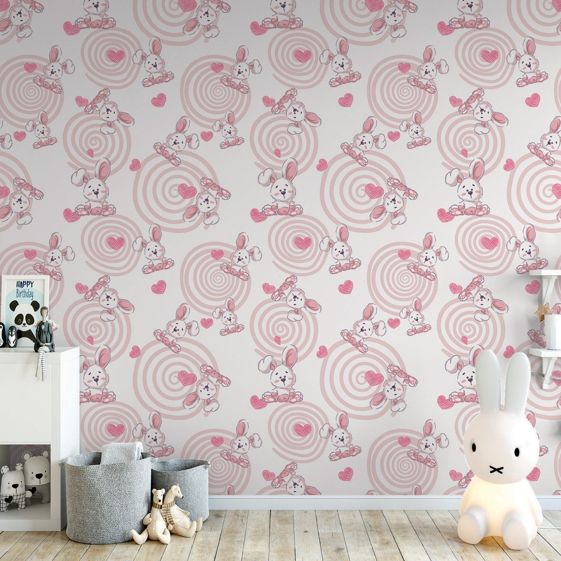 Tapeta - dziecięca, królik, serce, koło