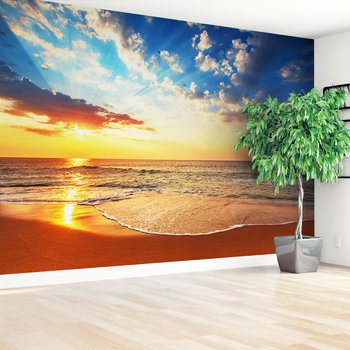 Fototapeta - zachód słońca, plaża, morze