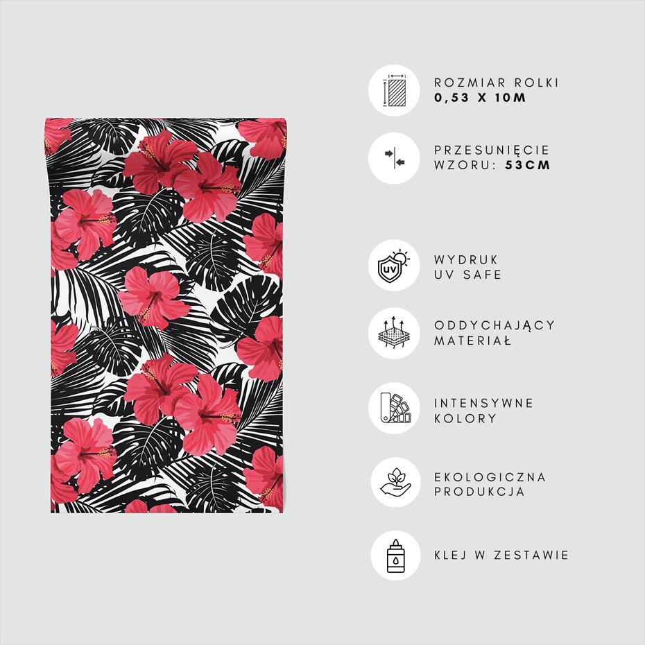 Tapeta - hibiskus, liście, wzór