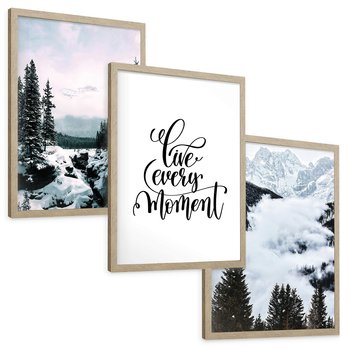 Zestaw obrazy w ramie, plakaty - góry, zima, lasy - rama drewno