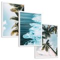 Zestaw obrazy w ramie, plakaty - palmy, morze, woda - rama biała