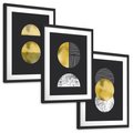 Zestaw obrazy w ramie, plakaty - złoty, abstrakcja, geometryczny - rama czarna